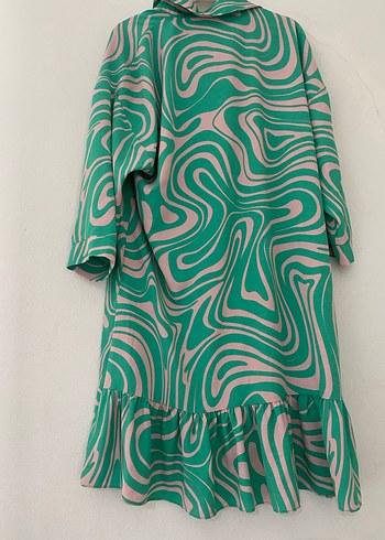 Yeşil Bağlama Desenli Uzun Bohem Elbise - Görsel 3