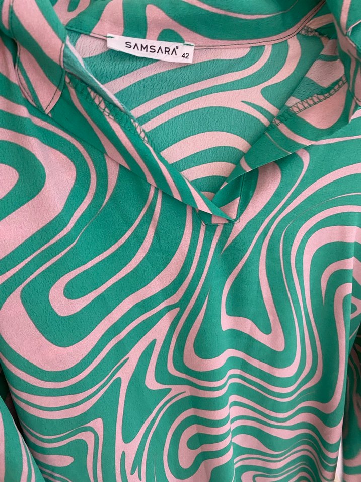 Yeşil Bağlama Desenli Uzun Bohem Elbise - Görsel 5