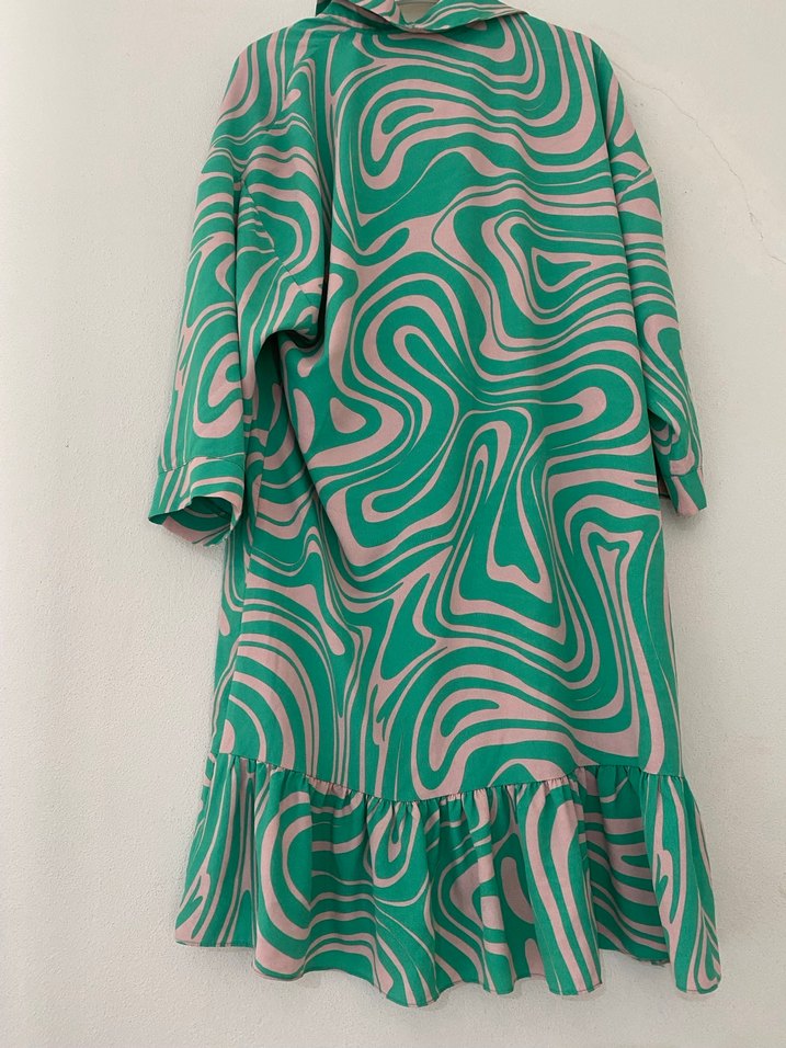 Yeşil Bağlama Desenli Uzun Bohem Elbise - Görsel 3