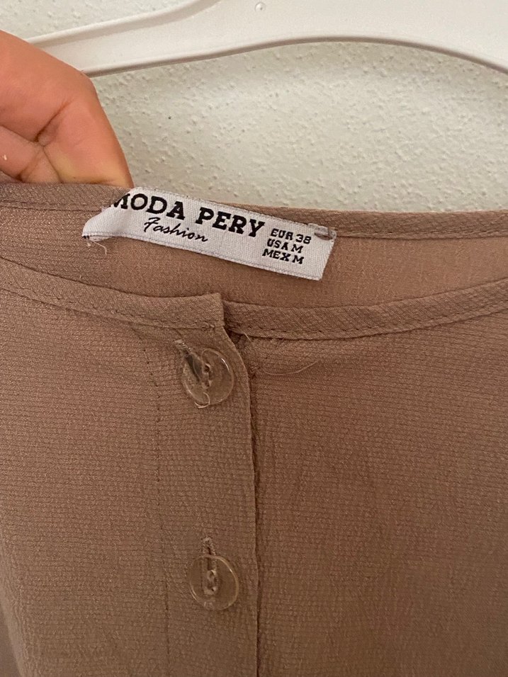 Bej Düğmeli Uzun Keten Elbise - Görsel 3