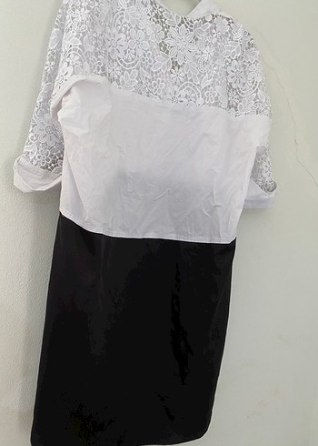 Kadın Siyah Beyaz Pamuklu Uzun Gömlek - Görsel 4