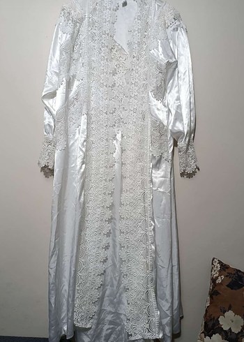 Dantel Detaylı Beyaz Uzun Bohem sabahlık - Görsel 2
