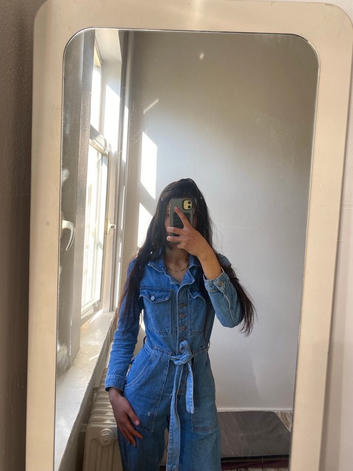 Kadın Mavi Batik Desenli Kot Ceket - Görsel 4