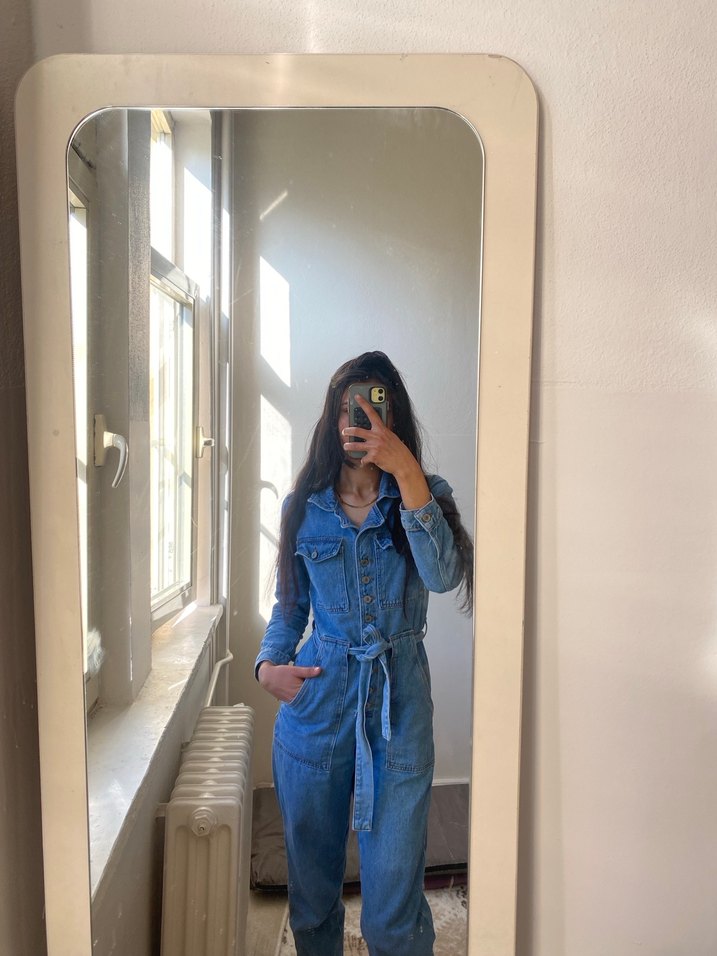 Kadın Mavi Batik Desenli Kot Ceket - Görsel 2