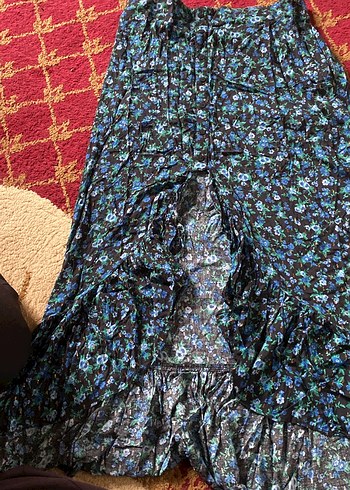 Bershka Siyah Çiçekli Midi Kumaş etek - Görsel 2