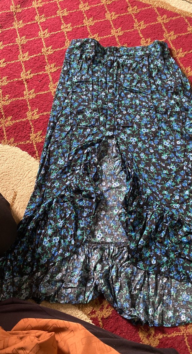 Bershka Siyah Çiçekli Midi Kumaş etek - Görsel 2