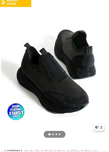 Kadın Siyah Simli  taşlıDolgu Topuk Spor Ayakkabı - Görsel 4
