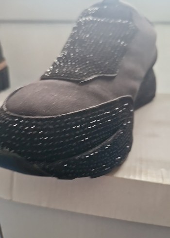 Kadın Siyah Simli  taşlıDolgu Topuk Spor Ayakkabı - Görsel 14