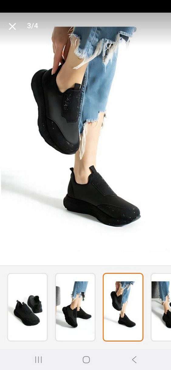 Kadın Siyah Simli  taşlıDolgu Topuk Spor Ayakkabı - Görsel 3