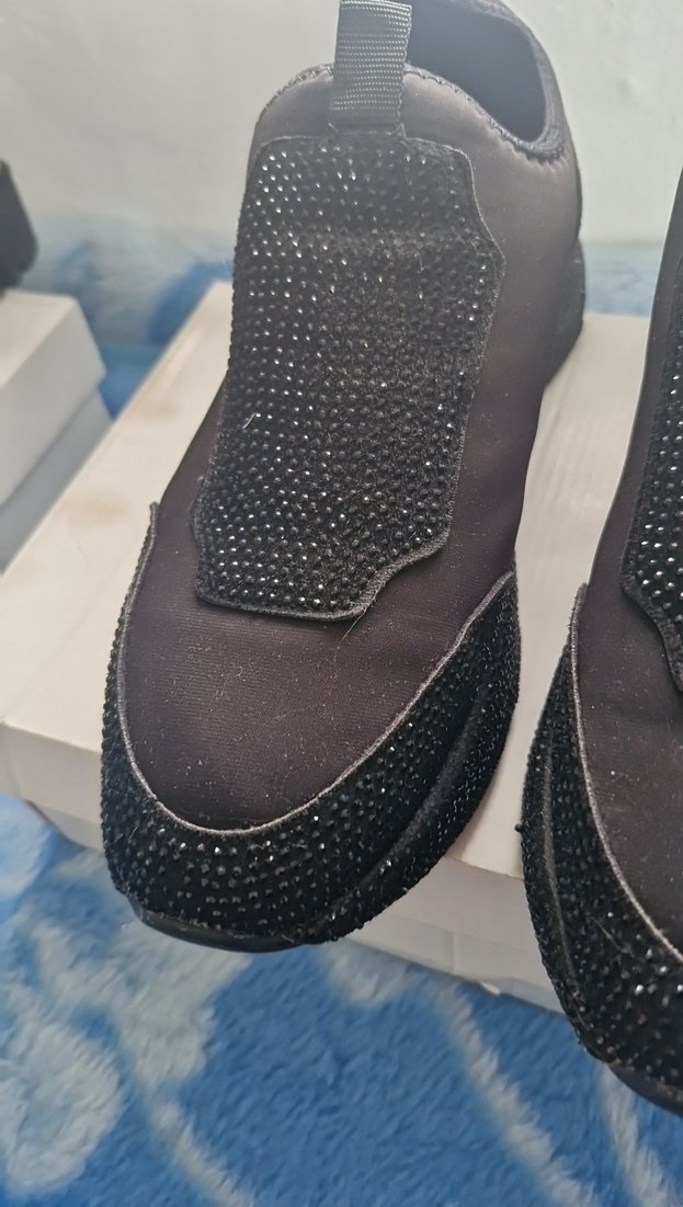 Kadın Siyah Simli  taşlıDolgu Topuk Spor Ayakkabı - Görsel 5