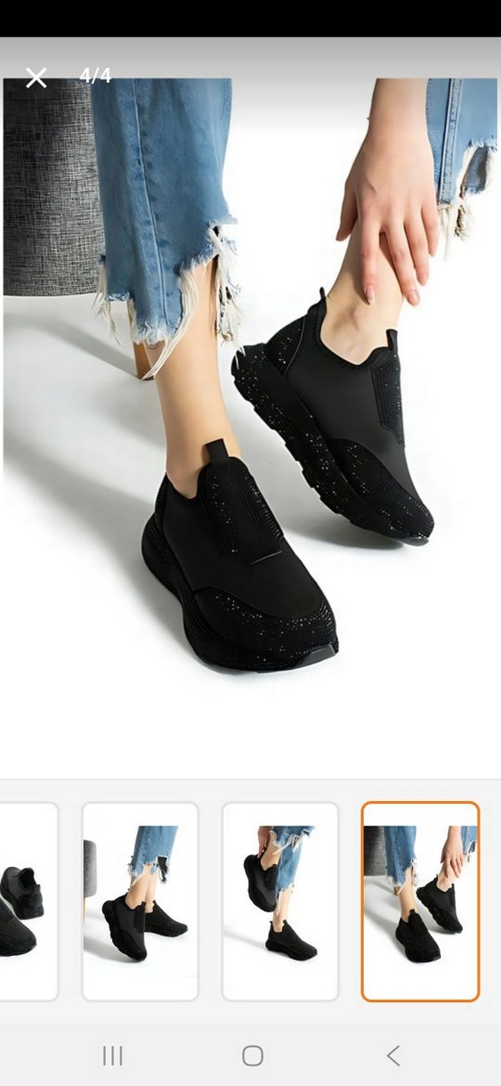 Kadın Siyah Simli  taşlıDolgu Topuk Spor Ayakkabı - Görsel 2