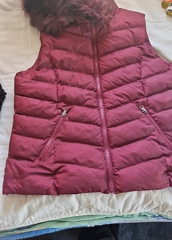 Bordo Kürklü Kadın Şişme Yelek - Görsel 6