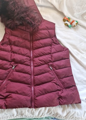 Bordo Kürklü Kadın Şişme Yelek - Görsel 5