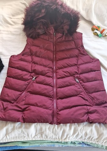 Bordo Kürklü Kadın Şişme Yelek - Görsel 2