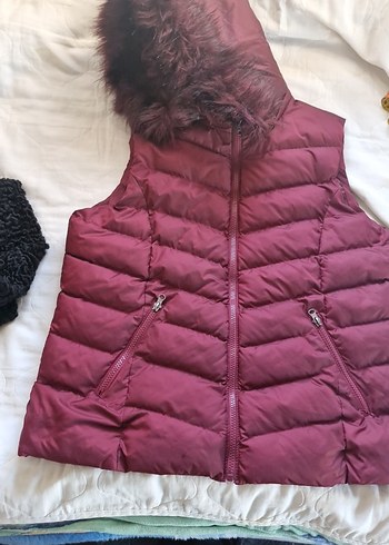 Bordo Kürklü Kadın Şişme Yelek - Görsel 4