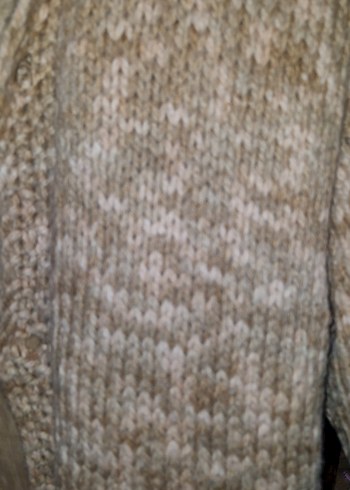 Uzun Bej Örgü Kadın Kaban el örgüüs - Görsel 8