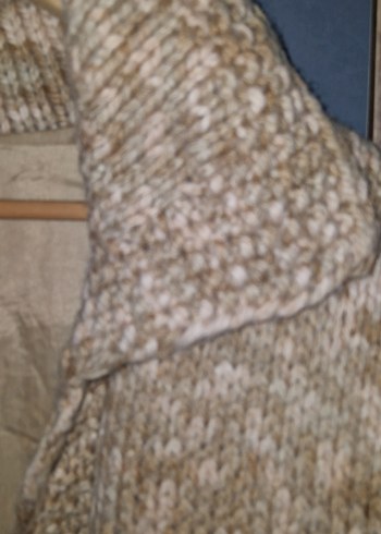 Uzun Bej Örgü Kadın Kaban el örgüüs - Görsel 9