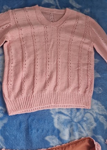 Pembe Örgü Bohem Triko Takım kesim ördüm - Görsel 7