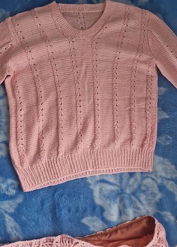 Pembe Örgü Bohem Triko Takım kesim ördüm - Görsel 13