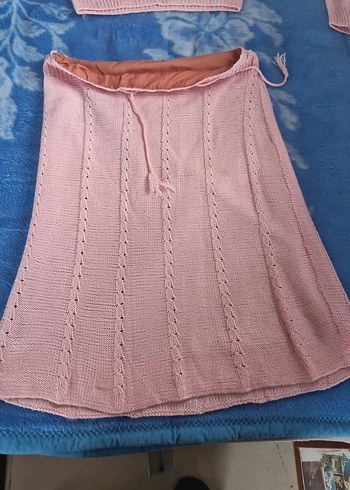 Pembe Örgü Bohem Triko Takım kesim ördüm - Görsel 2