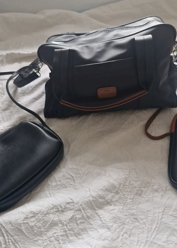 Siyah Deri Tokalı Kadın Çanta Seti - Görsel 8