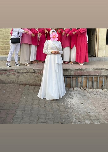 42 Beden beyaz Renk İnci İşlemeli Beyaz Bohem Midi Nişan Elbisesi