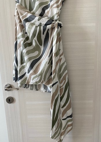 m Beden Zebra Desenli Asimetrik Mini Elbise