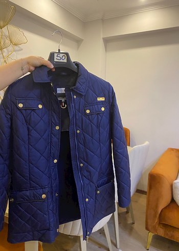 Düğmeli Mavi Kadın Midi Ceket - Görsel 6