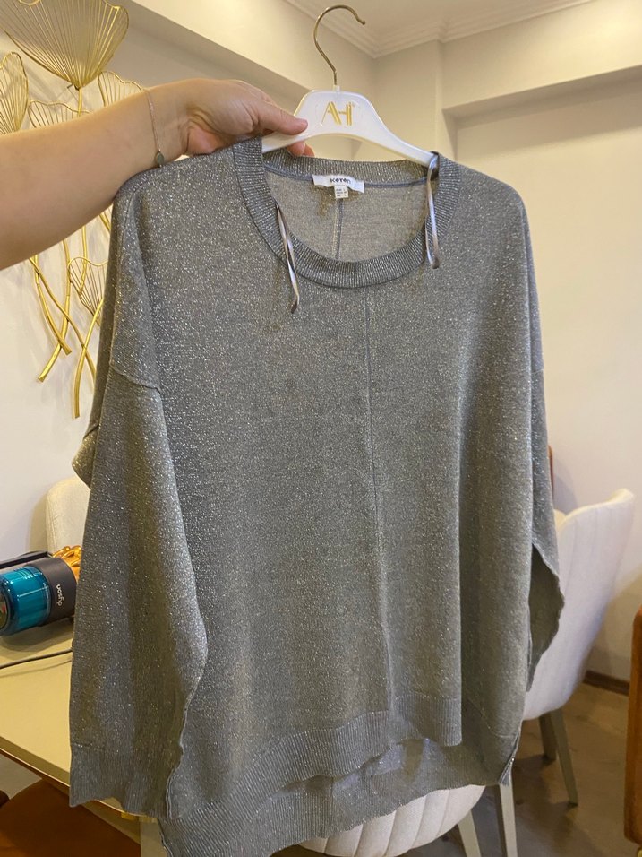 Gri Örme Kadın Triko Kazak - Görsel 3