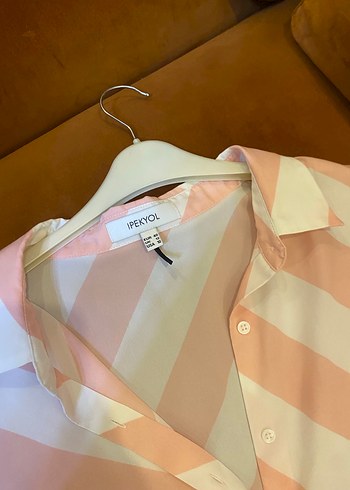 Pembe Çizgili Uzun Kollu Kadın Gömlek - Görsel 2