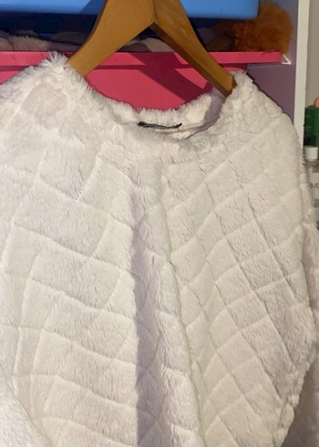 Beyaz Peluş Kadın Sweatshirt - Görsel 2