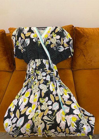 Çiçek Desenli V Yaka Uzun Bohem Elbise - Görsel 3