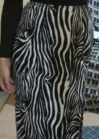 Zebra Desenli Pilili Midi Eteği