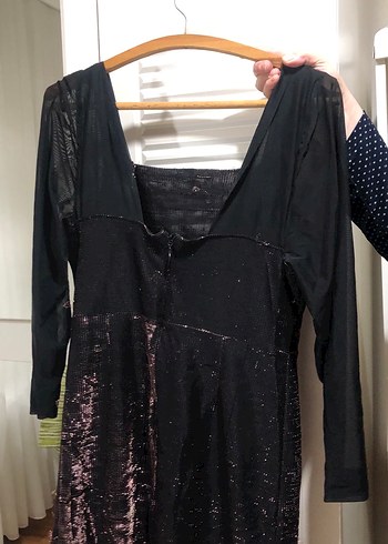 Uzun Kollu Siyah Midi Abiye Elbise - Görsel 2