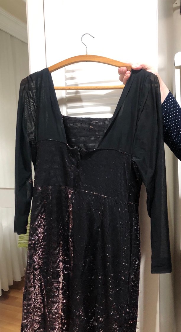 Uzun Kollu Siyah Midi Abiye Elbise - Görsel 2