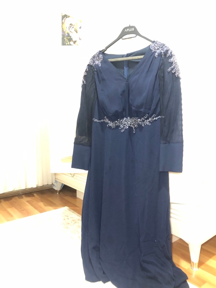 CENGİZ AKTÜRK LACİVERT İŞLEMELİ ABİYE - Görsel 3