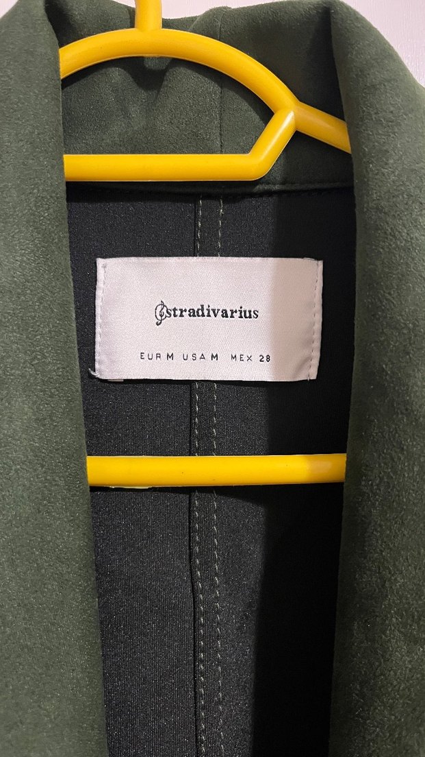 Stradivarius koyu Yeşil Süet Uzun Kaban — görsel 4/5