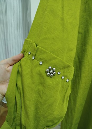 Kadın Haki Keten Düğmeli Bohem Gömlek - Görsel 2