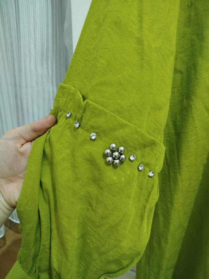 Kadın Haki Keten Düğmeli Bohem Gömlek - Görsel 2