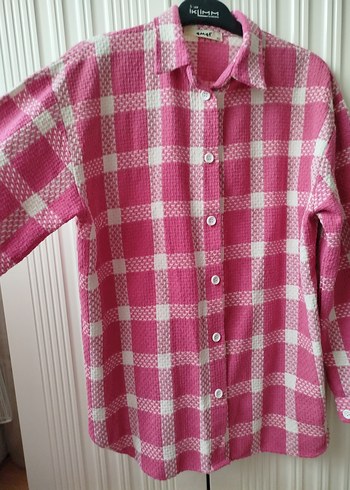 Pembe Kareli Uzun Kollu Pamuklu Gömlek - Görsel 3