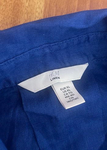 H&M Mavi Kısa Kollu Keten Gömlek