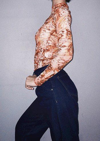 Vintage Soyut Kelebek Desenli File Bluz - Görsel 4