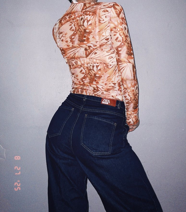 Vintage Soyut Kelebek Desenli File Bluz - Görsel 5