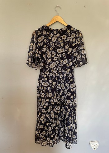 Lacivert Çiçek Desenli Midi Elbise - Görsel 5