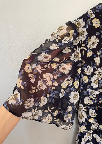 Lacivert Çiçek Desenli Midi Elbise - Görsel 7