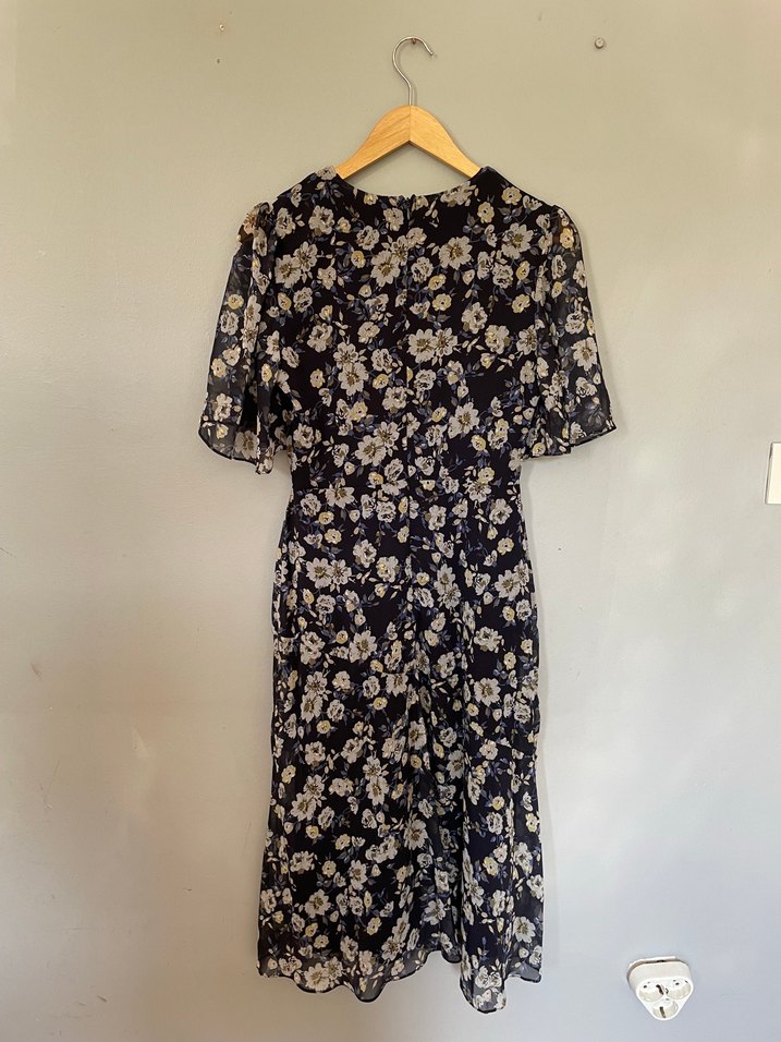 Lacivert Çiçek Desenli Midi Elbise - Görsel 5