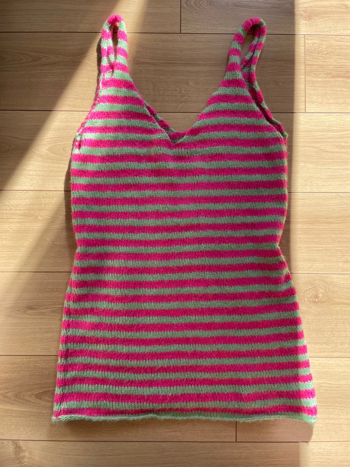 El Örgüsü Yünlü Pembe Çizgili Örgü Midi Elbise - Görsel 2