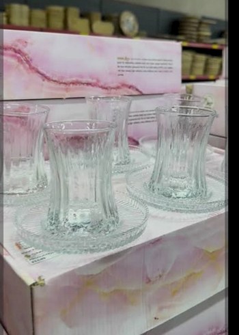 Bej Altlıklı 6'lı İnce Cam Çay Seti - Görsel 2