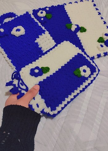 El Örgüsü Mavi Beyaz Çiçekli çeyizlik set - Görsel 2