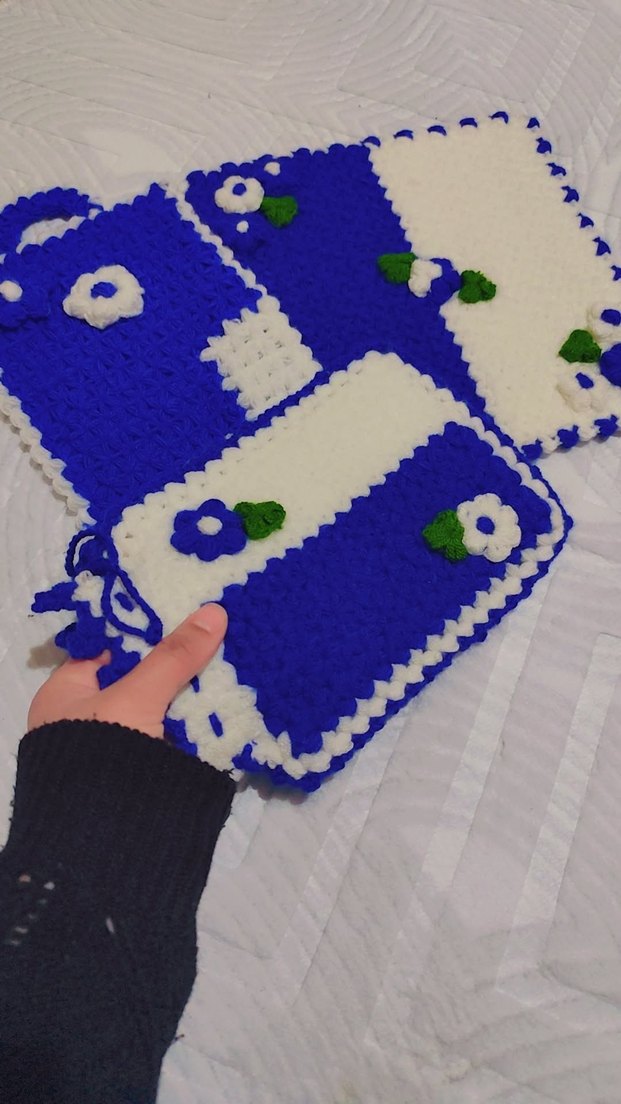 El Örgüsü Mavi Beyaz Çiçekli çeyizlik set - Görsel 2